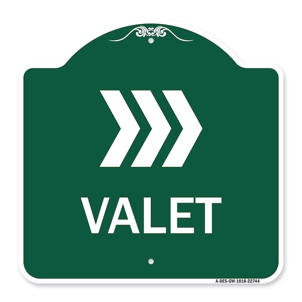 Signmission Designer Series Sign-Valet Right Arrow, Green & White Aluminum Sign, 18" x 18", GW-1818-22744 A-DES-GW-1818-22744 - main